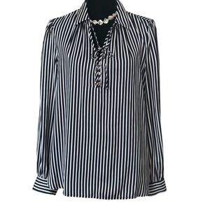 Liz Claiborne Blk/White Striped Blouse Size Lg